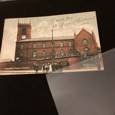old Staffordshire  Picture postcard. Longton Church , Happy Christmas Card