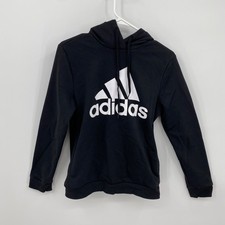 Adidas Hoodie Long Sleeve Pullover Lightweight Solid Black Logo Size S Womens
