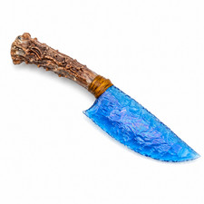Blue Fiber Optic Glass Knife Handmade Crystal Dagger Antler Style Handle Gothic