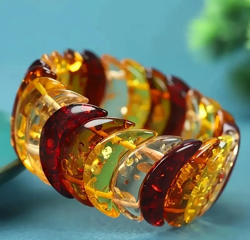 BERNSTEIN-IMITAT (Harz) *** Stretch Armband oval groß breit dehnbar 16-18 cm - Bild 3 von 4