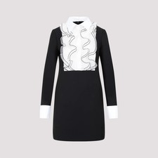 Valentino Black White Ruffle Long Sleeve Mini Tuxedo Dress Women's 42 / US 6 NWT