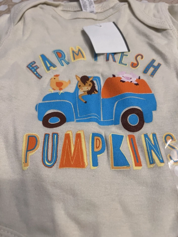 Calabazas frescas de granja de una pieza manga larga color crema talla 6 meses Foto 3 de 4