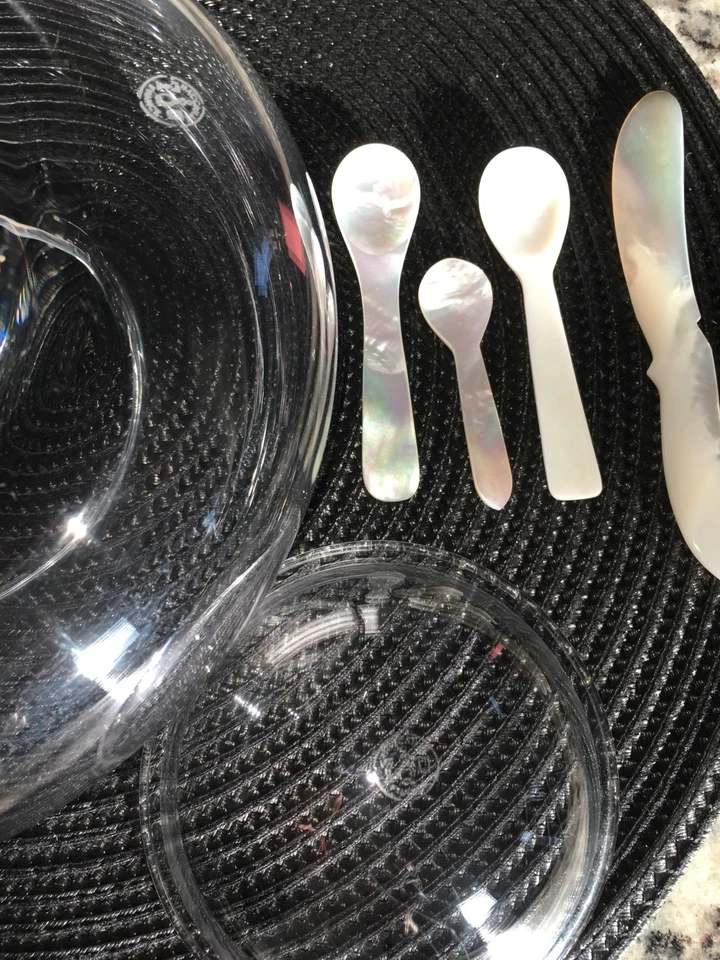 Baccarat VESUVE Caviar Server Vintage 1980 Minimalist MOP Spoons,Spreader RARE - Image 4 of 4