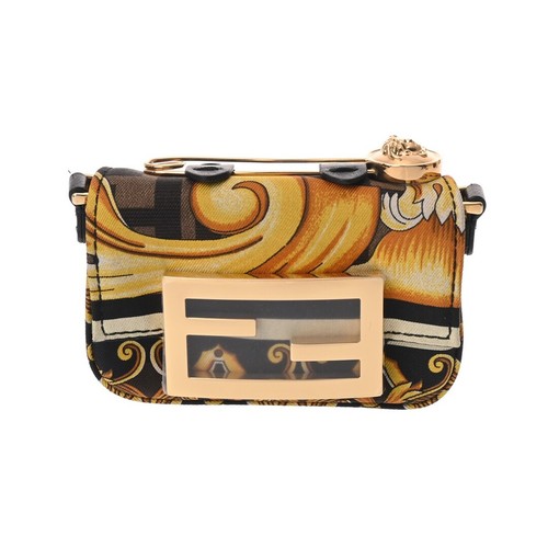 FENDI × VERSACE FENDACE Nano Baguette Chain Shoulder Bag Black Used Auth w/Box