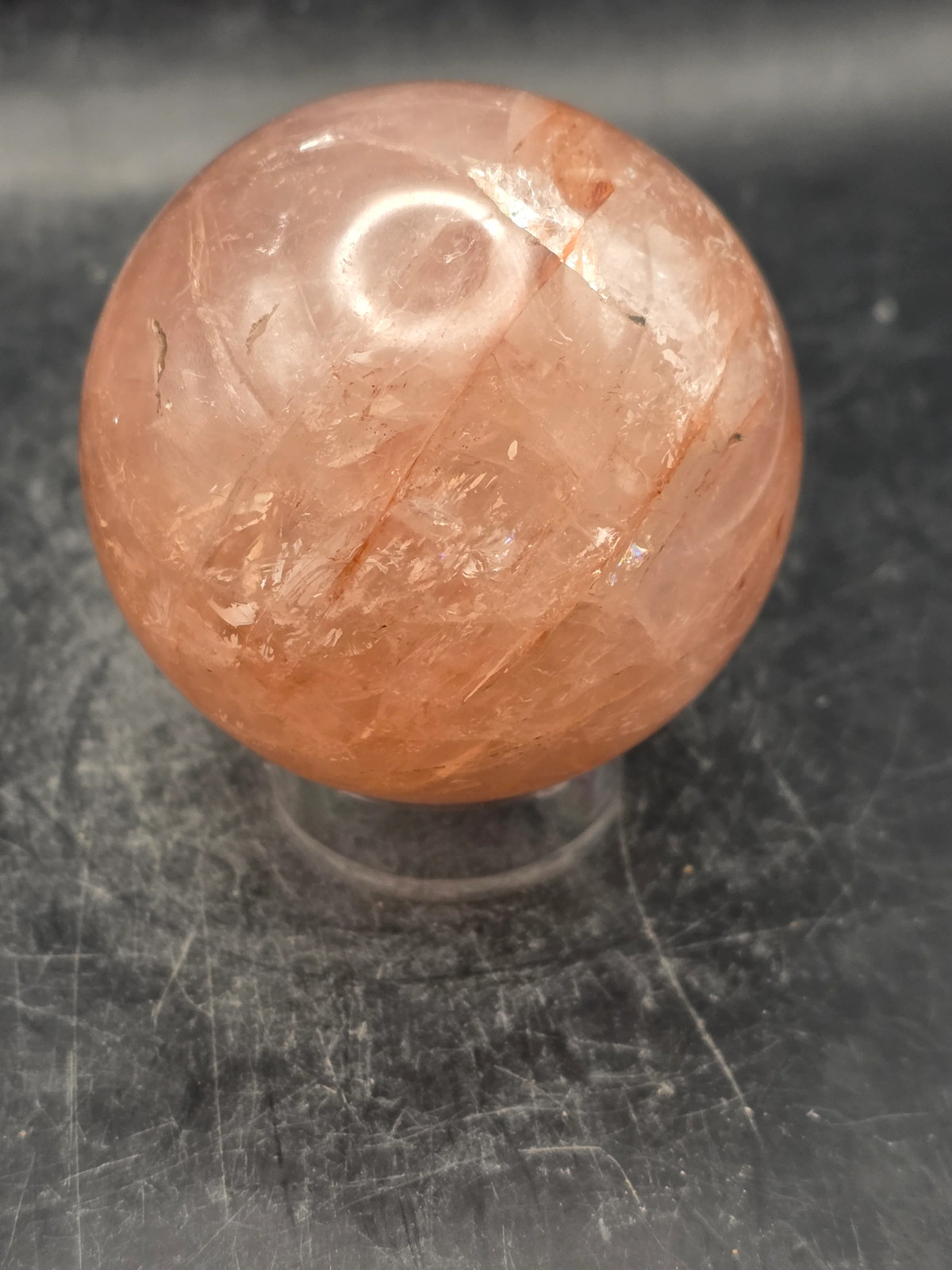 Red hematoid fire quartz sphere! 9.2 ounces, 57mm, 2.2 inches