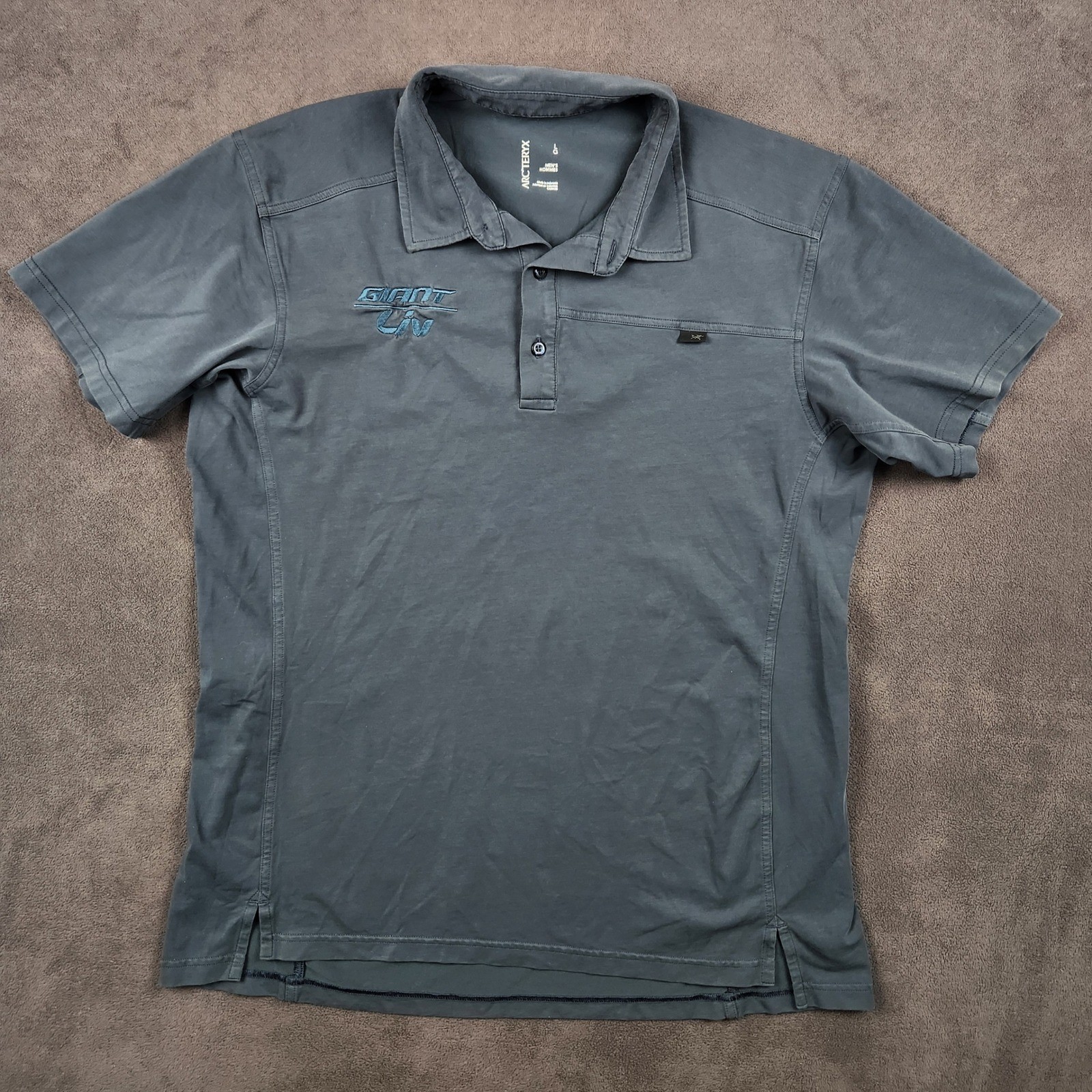 Arcteryx Captive Polo Shirt Mens Large Blue Gray Short Sleeve Giant Liv Logo