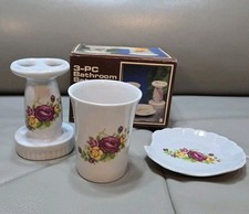 Vintage 3 Piece Bathroom Country Crramic Soap Dish, Toothbrush Holder and Tumble