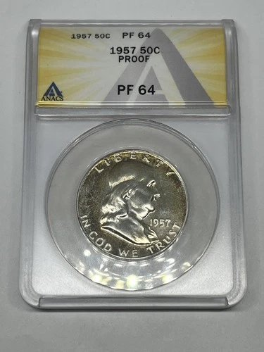 1957 P 50C Philadelphia Franklin Silver Proof Half Dollar - Grade ANACS PF64