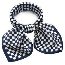 Silk Satin Scarf Small Square Headscarf 21.65" x 21.65", 10 Checkerboard Navy