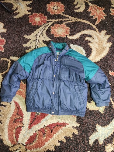 Vintage Mighty-Mac Goose Down Puffer Jacket Mens L Green Navy Hooded Coat Norsac