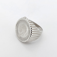 Vtg Sterling Silver Coin Signet Ring George V 1931 Threepence Sovereign Sz K 1/2