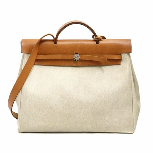 Hermes Herbag MM brown/beige canvas/leather 2-way bag shoulder bag tote bag