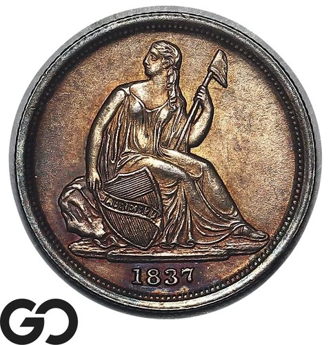 1837 Seated Liberty Dime *Rare Find* Gem BU++, Beautiful Album Toner