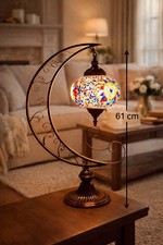 61cm Large Moroccan Mosaic Moon Table Lamp Crescent Glass Moon Desk Light