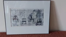 Vintage Chinese Chairs Themed Illustration - Art Print, Signed