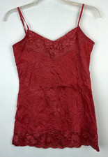 Y2K Lace Trim Crinkle Cami Tank Womens Medium Whimsigoth Fairy Indie Coquette