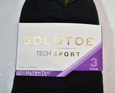 Gold Toe Crew Socks UltraTec Cushioned Black 3 Pairs Women's Shoe Size 6-9 New