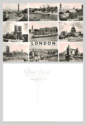 Vintage Postkarte - London Multi-View ikonische Wahrzeichen Lachs Serie UNBESPIELT