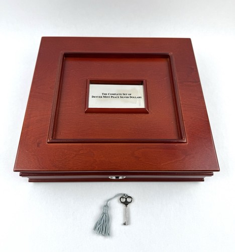 The Complete Set of Denver Mint Peace Silver Dollars Wooden Case & Key Only VGC