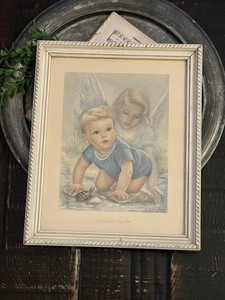Vintage Erna Kasabach His Guardian Angel Framed Litho Nursery Print