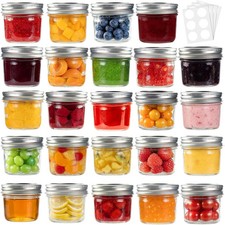 SKOCHE Small Mason Jars 4oz 24 Pack, Mini Canning Jars 4 oz with Regular Lids &