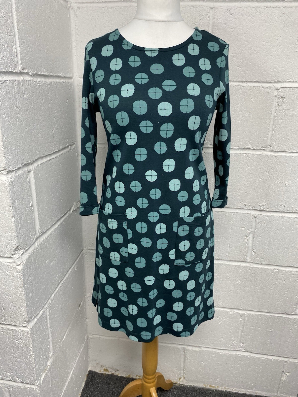 White Stuff Teal Abstract Patterned Jersey Pocket… - image 1