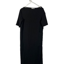 MNG by Mango Black Textured Formal Short Sleeve Long Maxi Dress Women Sz 4