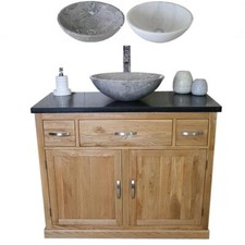 Bathroom Vanity Unit Oak Cabinet Wash Stand Black Quartz Marble Stone Basin 1161