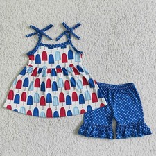 Summer Baby Girls Boutique Outfit July 4th Popsicle Clothes Shorts Set