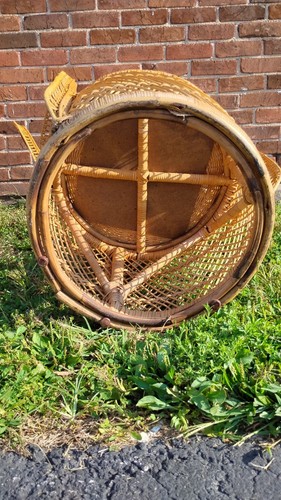 Matched Pair 60s Emmanuel Rattan Peacock Chairs 53" Wicker Tiki Throne/Fan Boho - Picture 13 of 23