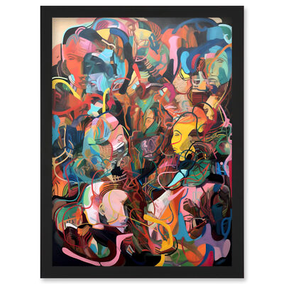 Human Relationships Multicoloured Abstract Crowd Framed Art Picture Print A4