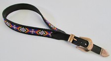 Black Leather Western Beaded Belt Sz 32