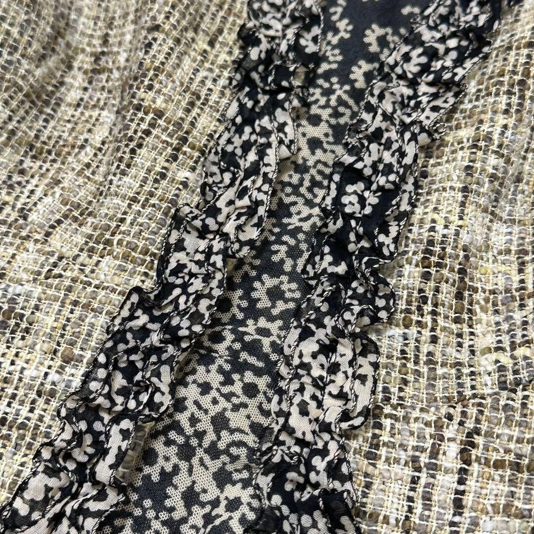 Giacca CHANEL tweed senza colletto floreale volant vintage taglia 38 beige cotone