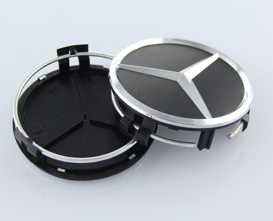 Set of 4 Mercedes Benz Wheel Center Caps Black Silver Blue 75MM AMG ...