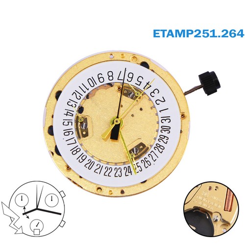 ETA 251.264 Swiss Movement, CHRONO 13 1/4, HEIGHT 5.00, HAND-FIT (1), Date On 6. - Picture 2 of 3