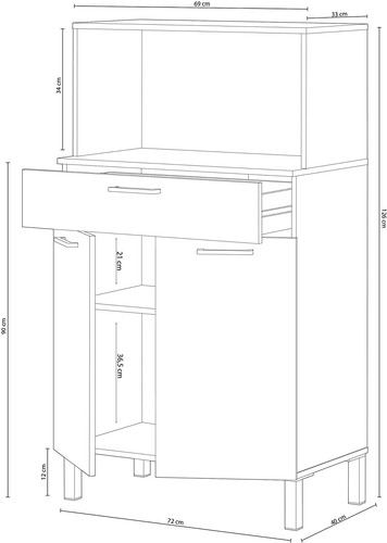 Mueble de Cocina, Aparador de comedor, Auxiliar de 2 Puertas + 1 Cajon y Estante - Imagen 4 de 4