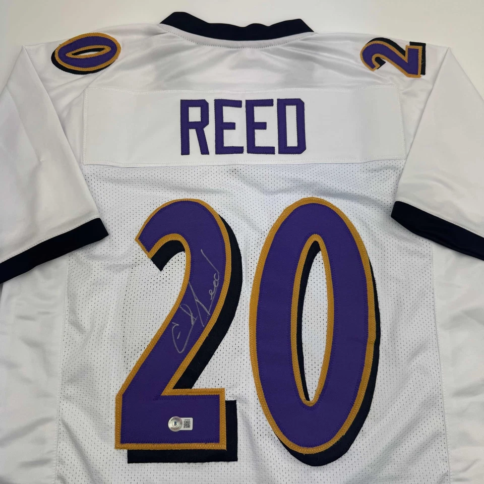 Camiseta de fútbol blanca autografiada/firmada Ed Reed Baltimore Beckett certificado de autenticidad BAS Foto 2 de 4