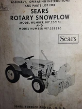 Sears Custom Tractor Snow Thrower 917.252620 Implement Owner & Parts Manual