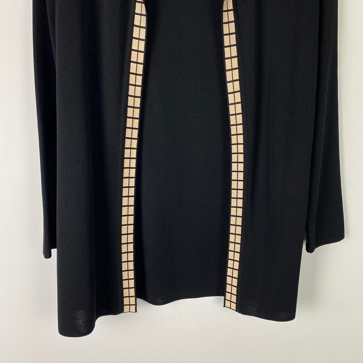 ◆MISEKI SEOUL◆ Long layered cardigan one piece BLACK MSK25 Misook Black Gold Trim Knit Open Front Cardigan Sweater