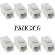 8x Cat6 RJ-45 F/F Ethernet Coupler Joiner Snap-In Jack Keystone Wall Plate White