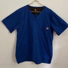 Carhartt Scrub Top Shirt Men's Small Blue Ripstop Multi Pocket Cotton Blend