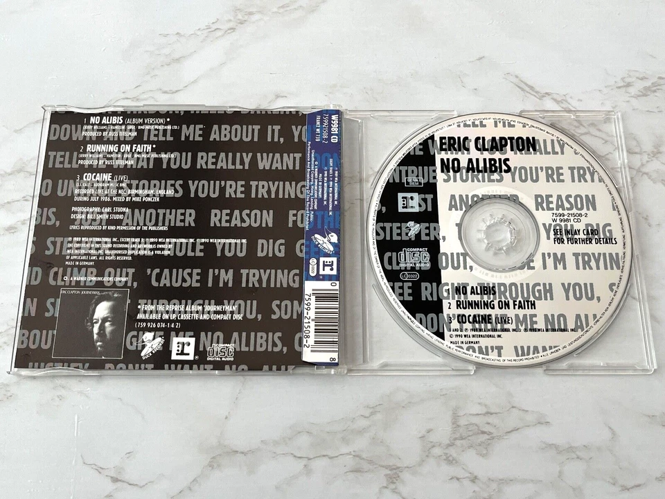 Eric Clapton No Alibis CD Single GERMANY IMPORT! 1990 Reprise Cocaine RARE! OOP! - Image 3 of 4