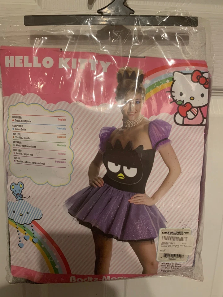 Nuevo Vestido Disfraz Rubíes Hello Kitty Badtz Maru Púrpura Negro Adulto Talla XS 0-2 Foto 2 de 4