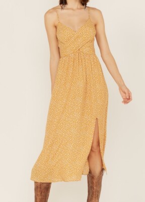 NWD SADIE & SAGE WOMEN'S CALI LIVIN SIDE CUT OUT MIDI DRESS Yellow Size M
