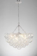 Mid-Century Clear Bubble Ball Chandelier Glass White Finished Lighting Fixture