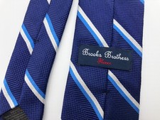 RARE Vintage Fleece Brooks Brothers Tie 50" Blue White Striped Made In USA