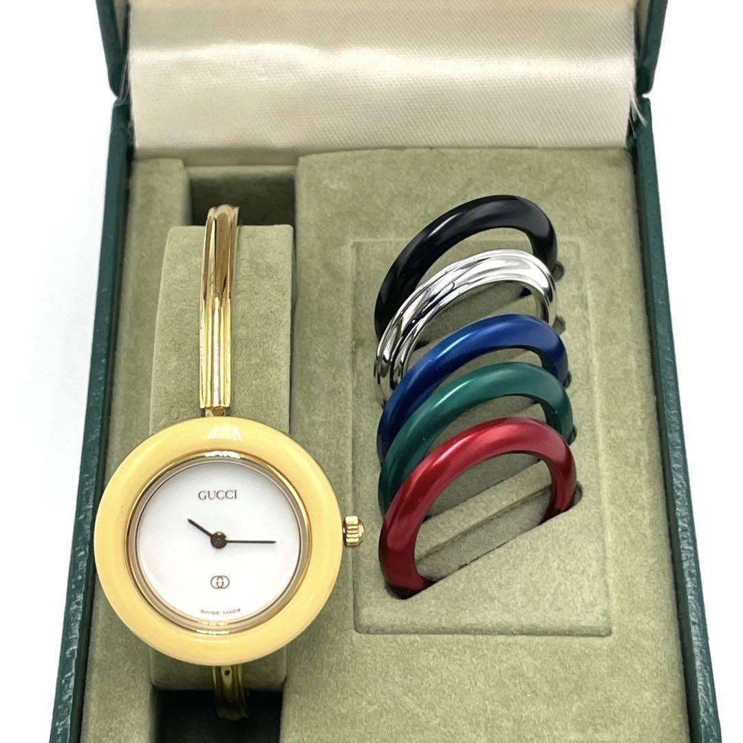 rare montre GUCCI lunette à changement 1100 L quartz doré 6 couleurs 11/12,2 avec boite