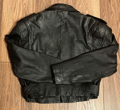 Vintage WILSONS Women's Black Leather Crop Zip Moto Jacket W/Belt Size M MINT! - Picture 10 of 13