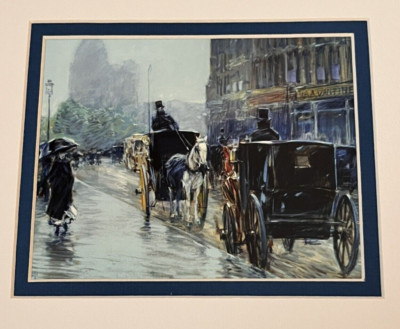 Frederick Childe Hassam Print Horse Drawn Cabs New York 1891 Reprint