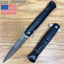 9" Black Tactical Stiletto Silver Spring Assist Open Blade Folding Pocket Knife